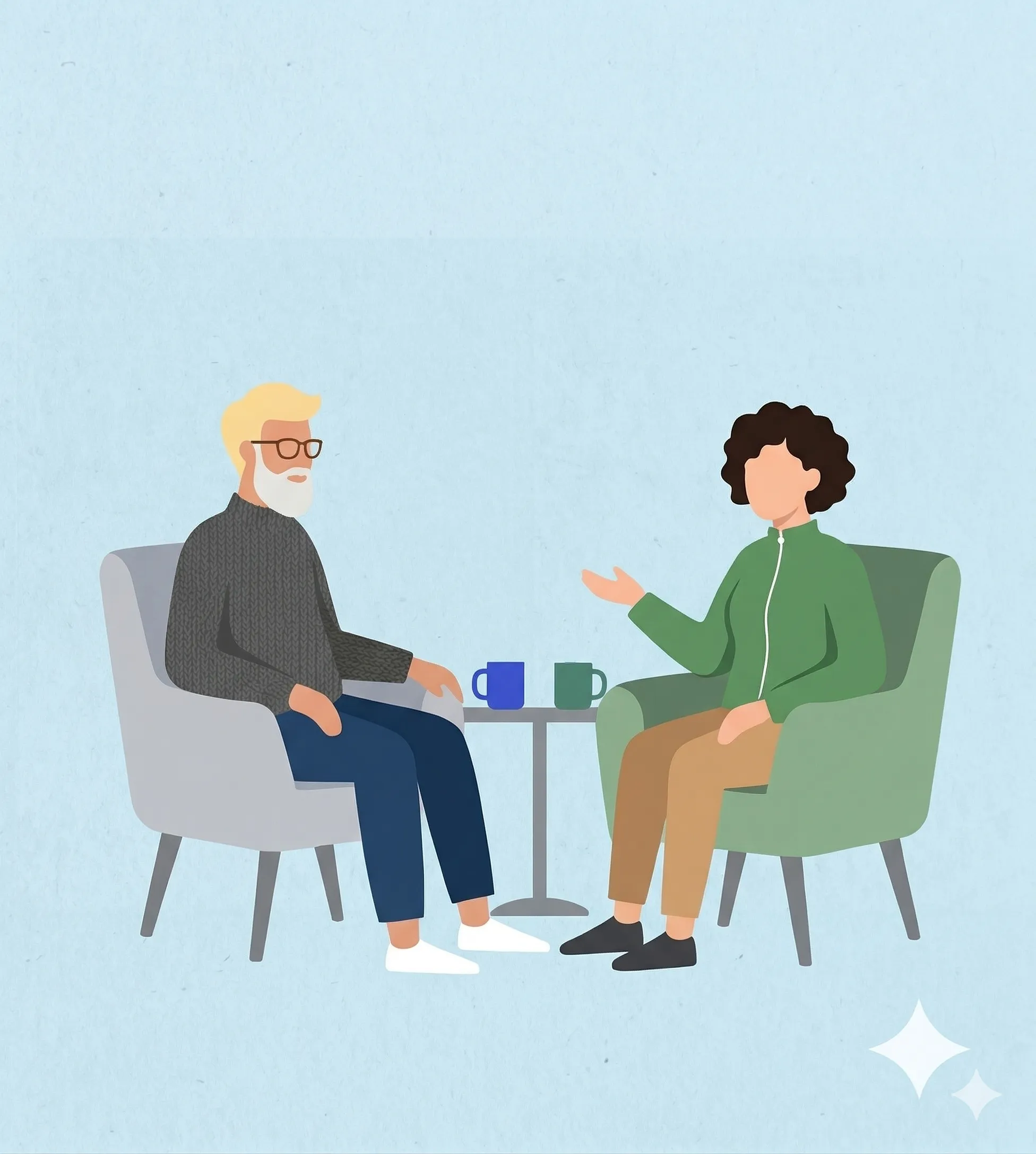 One-to-one coaching session in comfortable chairs